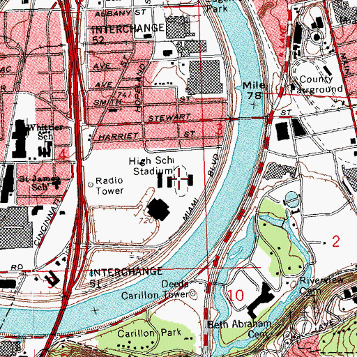 Topographic Map of Perc Welcome Stadium, OH