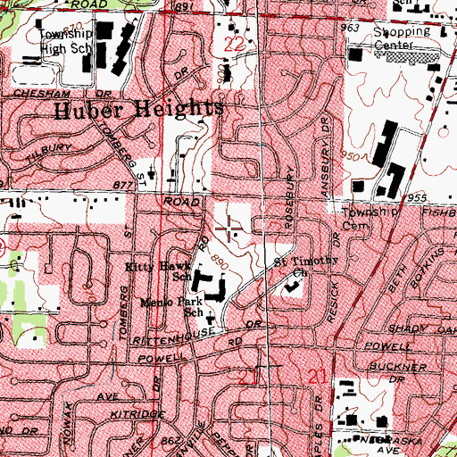 Topographic Map of Kitty Hawk Menlo Park, OH