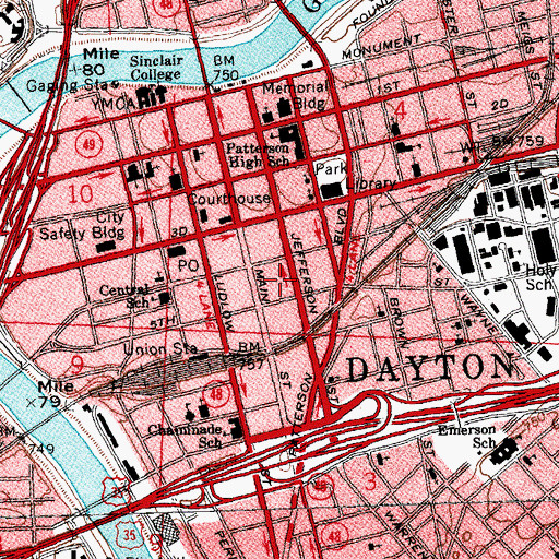 Topographic Map of Mid-Town Mall Shopping Center, OH