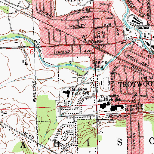 Topographic Map of Trotwood Community Park, OH