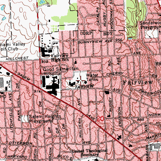 Topographic Map of Fairview Park, OH