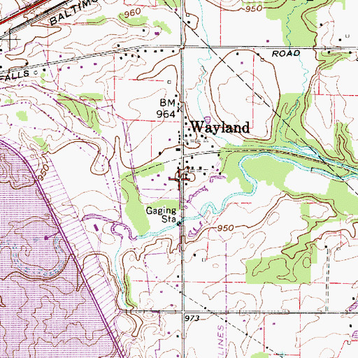 Topographic Map of Wayland Community Church, OH