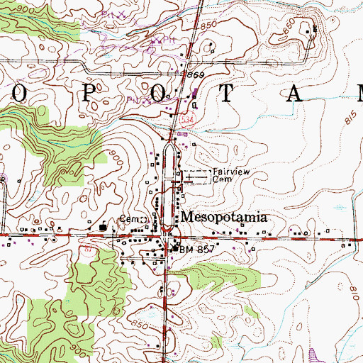 Topographic Map of Mesopotamia United Methodist Church, OH