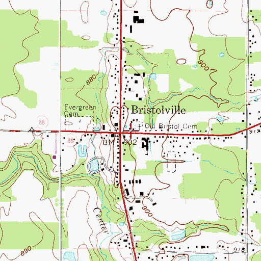 Topographic Map of Bristolville United Methodist Church, OH