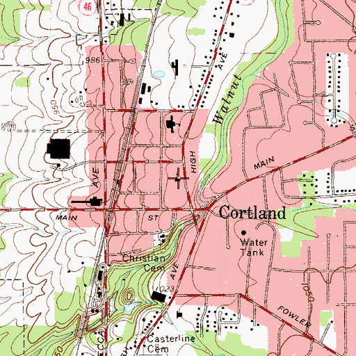 Topographic Map of Cortland United Methodist Church, OH