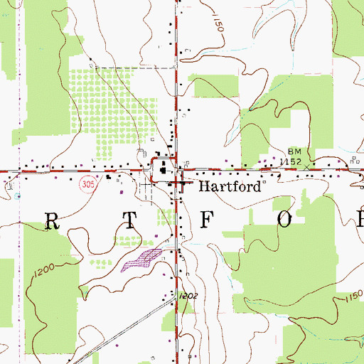 Topographic Map of Hartford Community Church, OH