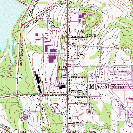 Topographic Map of First United Methodist Church of Mineral Ridge, OH