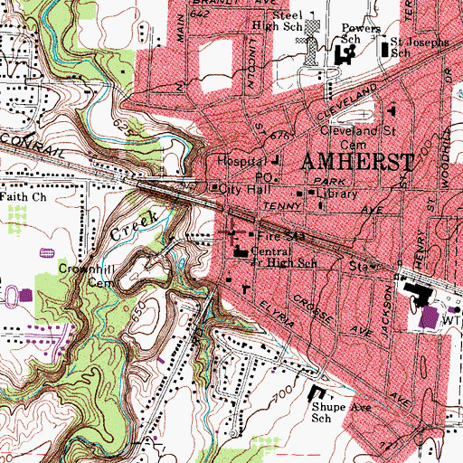 Topographic Map of Amherst Congregational United Church of Christ, OH