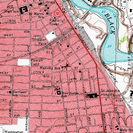 Topographic Map of Nativity Blessed Virgin Mary Roman Catholic Church, OH