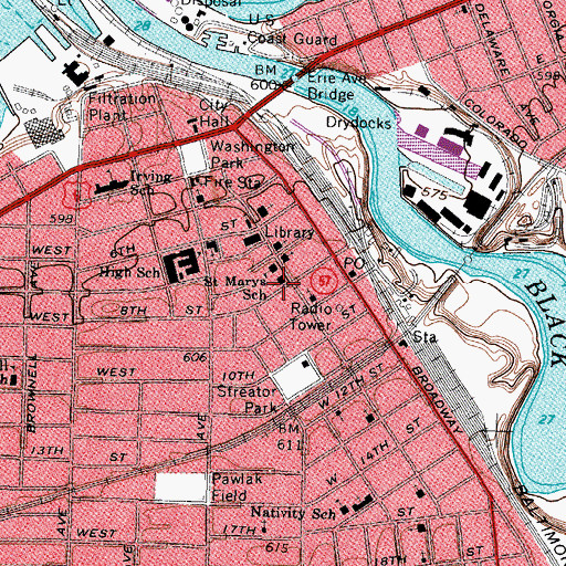 Topographic Map of Saint Mary Roman Catholic Church, OH