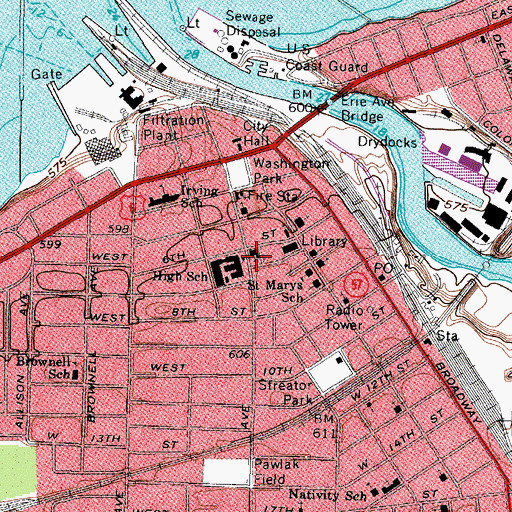 Topographic Map of First Evangelical Lutheran Church, OH