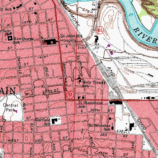 Topographic Map of Holy Trinity Roman Catholic Church, OH