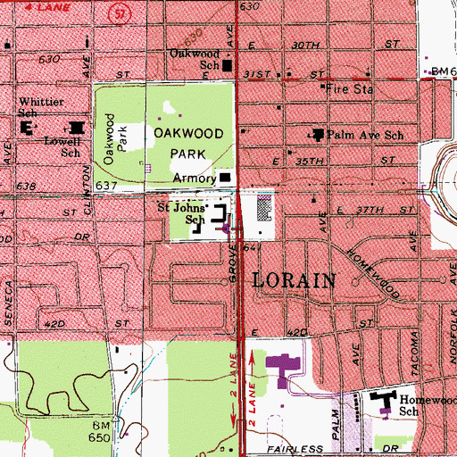 Topographic Map of Saint John Roman Catholic Church, OH