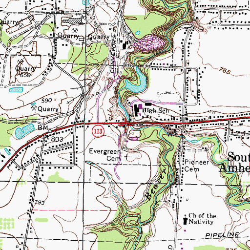 Topographic Map of South Amherst First United Methodist Church, OH