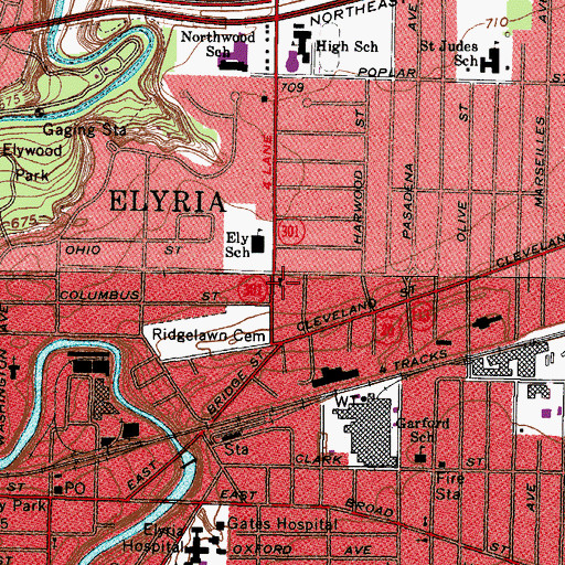 Topographic Map of Elyria Church of the Nazarene, OH