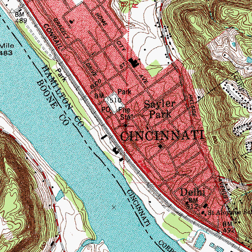 Topographic Map of First Presbyterian Church of Delhi, OH