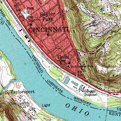 Topographic Map of Delhi Church of Christ, OH