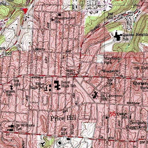 Topographic Map of Plymouth Congregational Church, OH