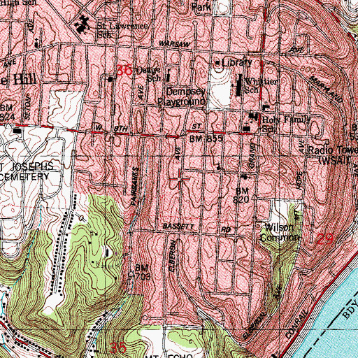 Topographic Map of Price Hill Church of God, OH