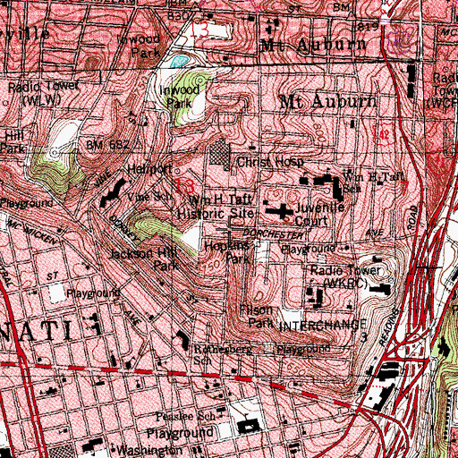 Topographic Map of First Baptist Church of Mount Auburn, OH