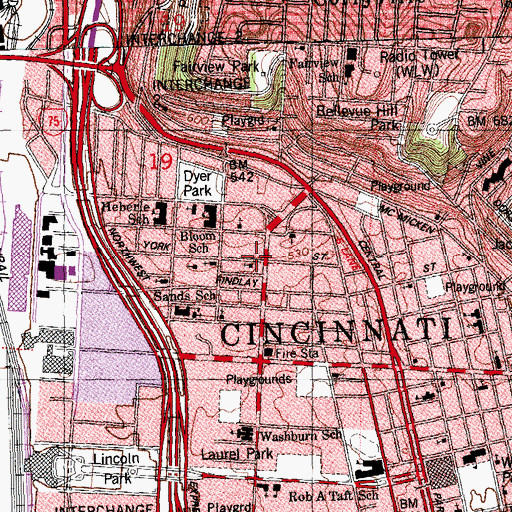 Topographic Map of York Street United Methodist Church, OH