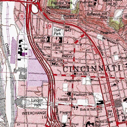 Topographic Map of West Cincinnati Presbyterian Church, OH