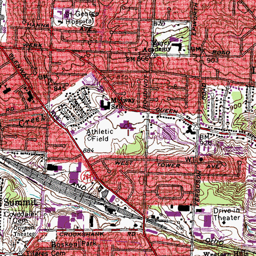 Topographic Map of Mercy Western Hills Hospital, OH