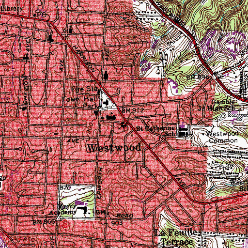 Topographic Map of Westwood First Presbyterian Church, OH