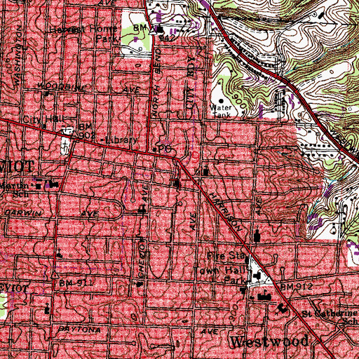 Topographic Map of Westwood Salem United Presbyterian Church, OH