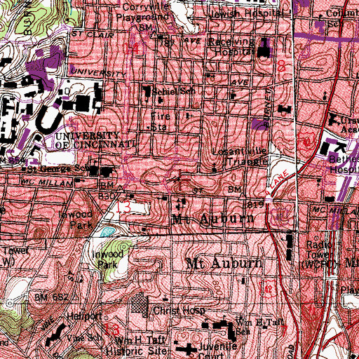 Topographic Map of Mount Auburn Presbyterian Church, OH