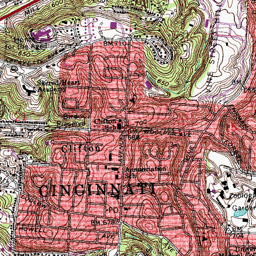 Topographic Map of Clifton Avenue Church of the Nazarene, OH
