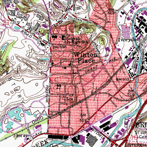 Topographic Map of Winton Place Baptist Church, OH