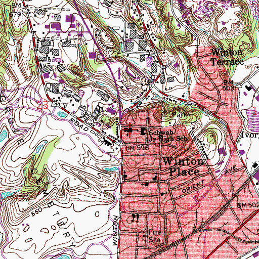 Topographic Map of Winton Place Elementary School, OH