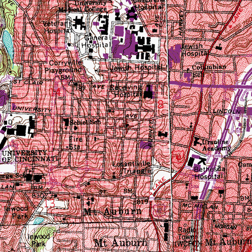 Topographic Map of First Church of God, OH