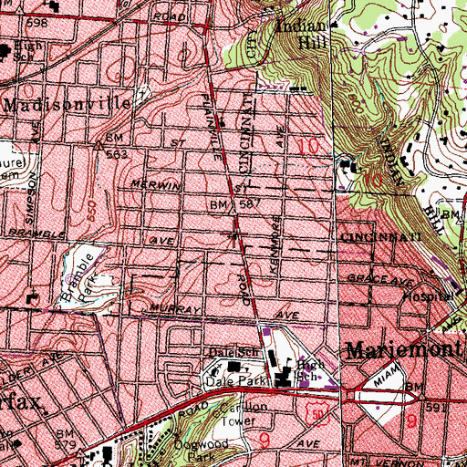 Topographic Map of Madisonville Church of God, OH
