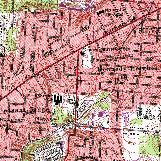 Topographic Map of Kennedy Heights Presbyterian Church, OH
