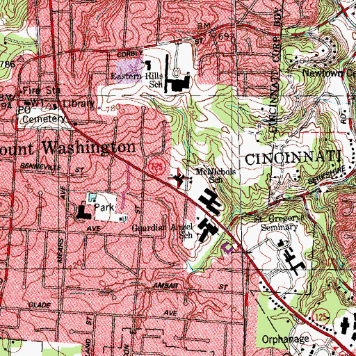Topographic Map of Mount Washington Presbyterian Church, OH