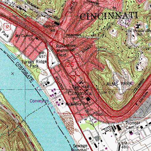 Topographic Map of Columbia Baptist Church, OH