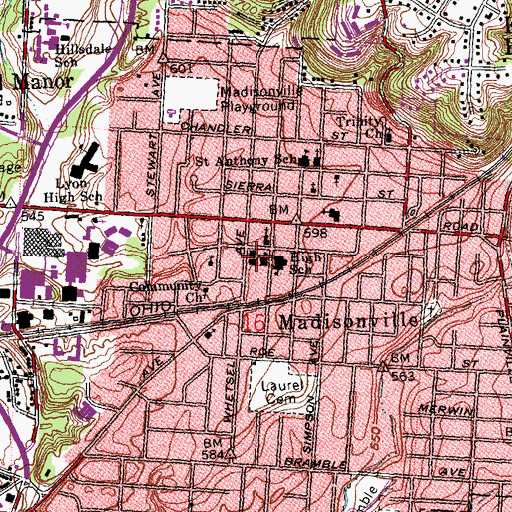 Topographic Map of Madisonville Baptist Church, OH