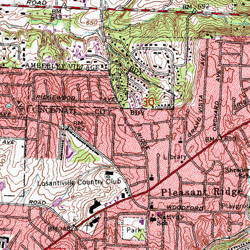 Topographic Map of Pleasant Ridge Baptist Church, OH