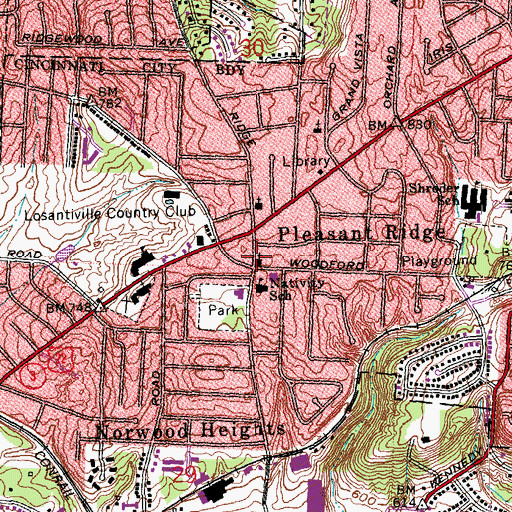 Topographic Map of Pleasant Ridge United Methodist Church, OH