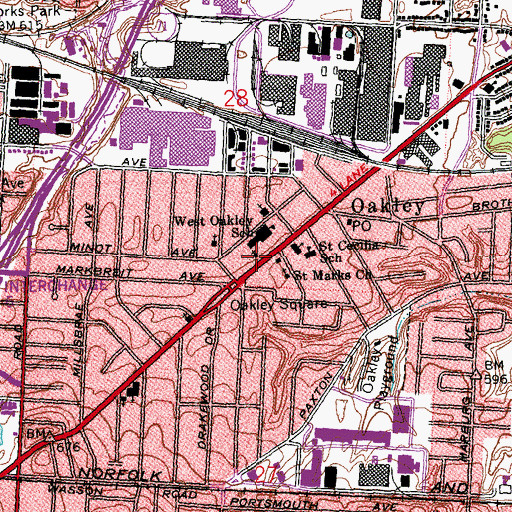 Topographic Map of Oakley Baptist Church, OH