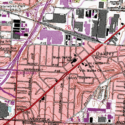 Topographic Map of Oakley Church of Christ, OH