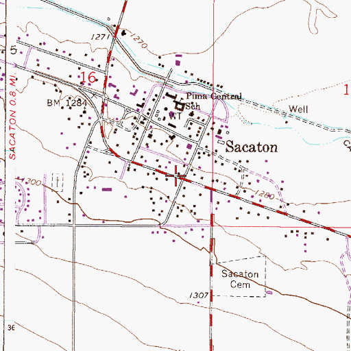Topographic Map of Sacaton, AZ