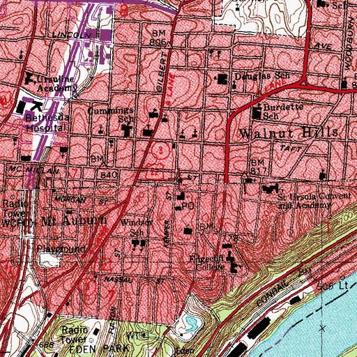 Topographic Map of Walnut Hills Baptist Church, OH