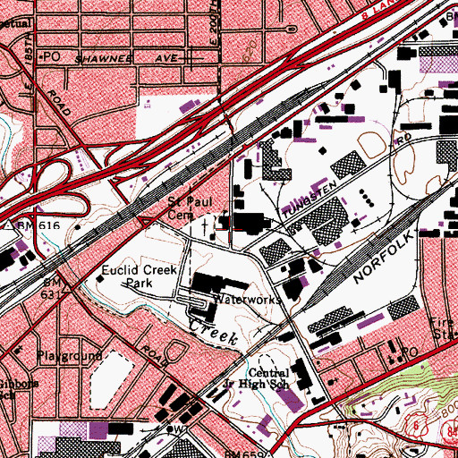 Topographic Map of Saint Pauls Catholic Church of Euclid, OH