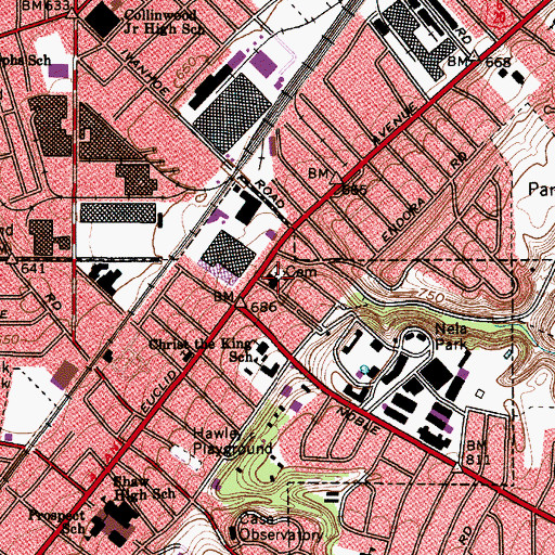 Topographic Map of First United Presbyterian Church of East Cleveland, OH