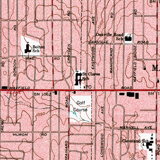 Topographic Map of Saint Clares Catholic Church, OH