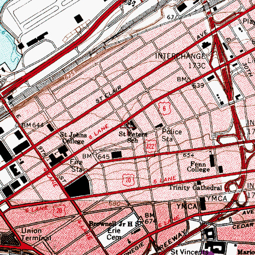 Topographic Map of Saint Peters Catholic Church, OH