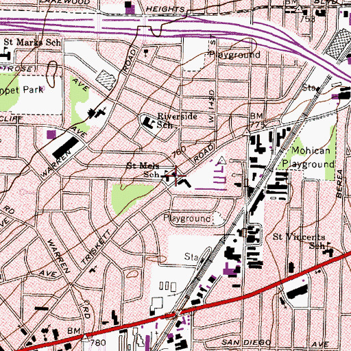 Topographic Map of Saint Mel Catholic Church, OH